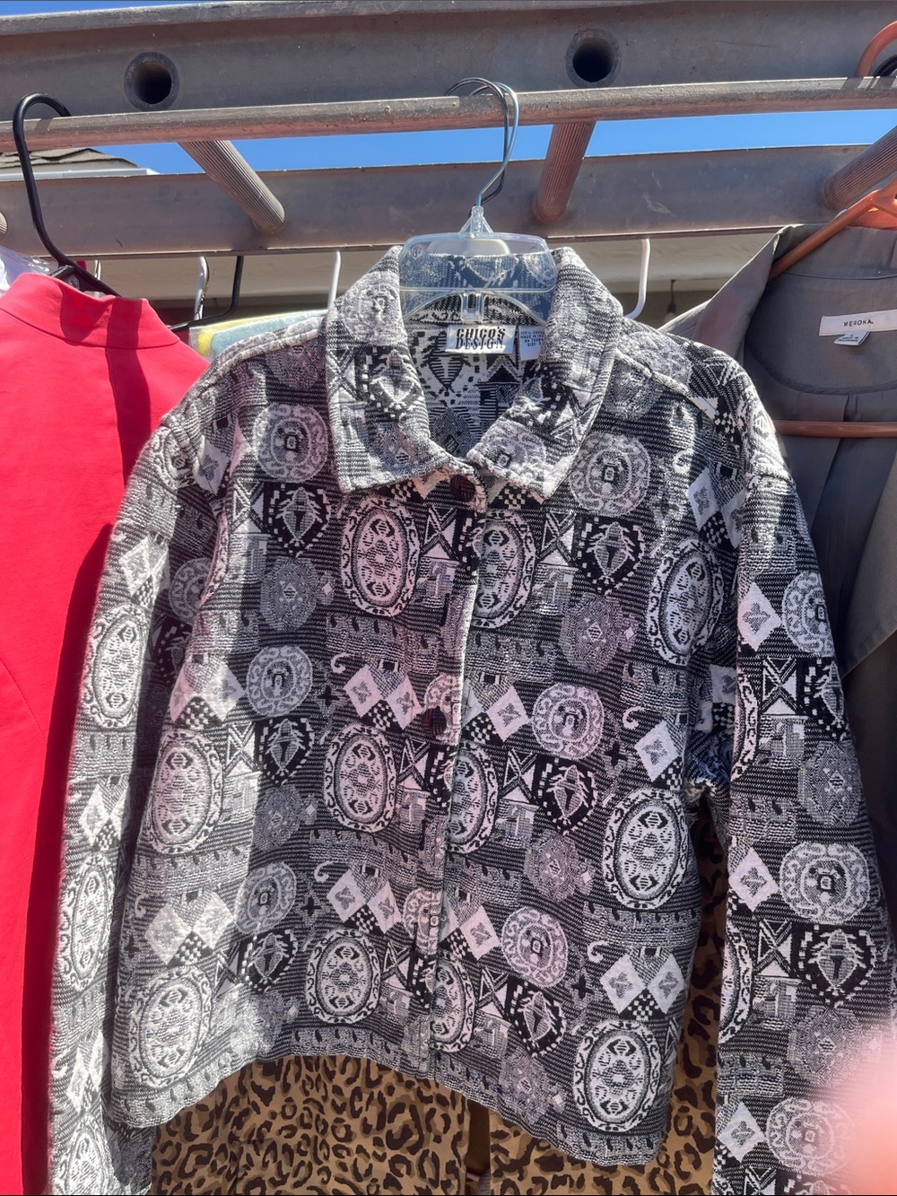 Chico's Black and White Patterned Button-Up Jacket